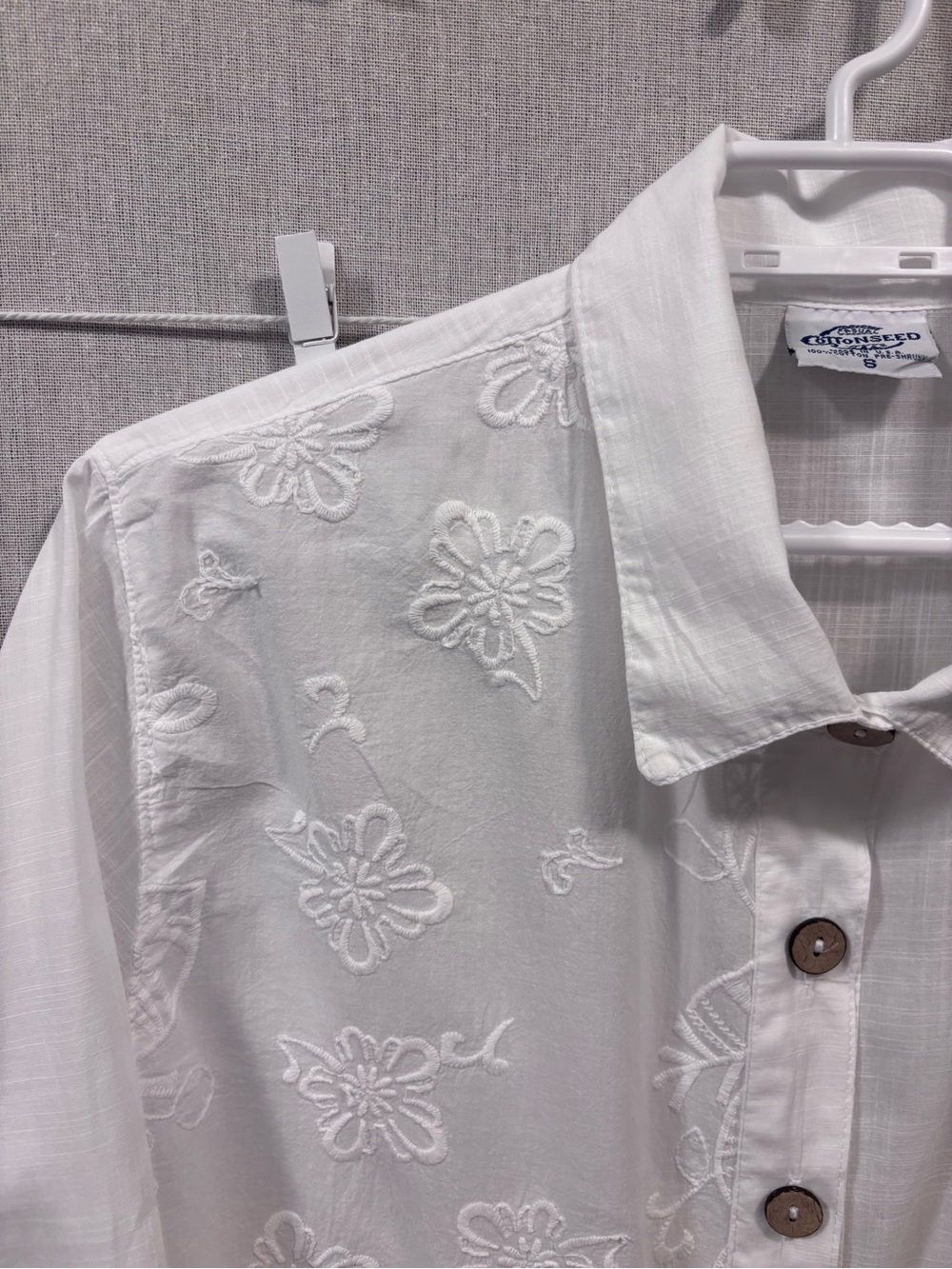 Vintage Cottonseed blouse  size Small  but oversized embroidered white